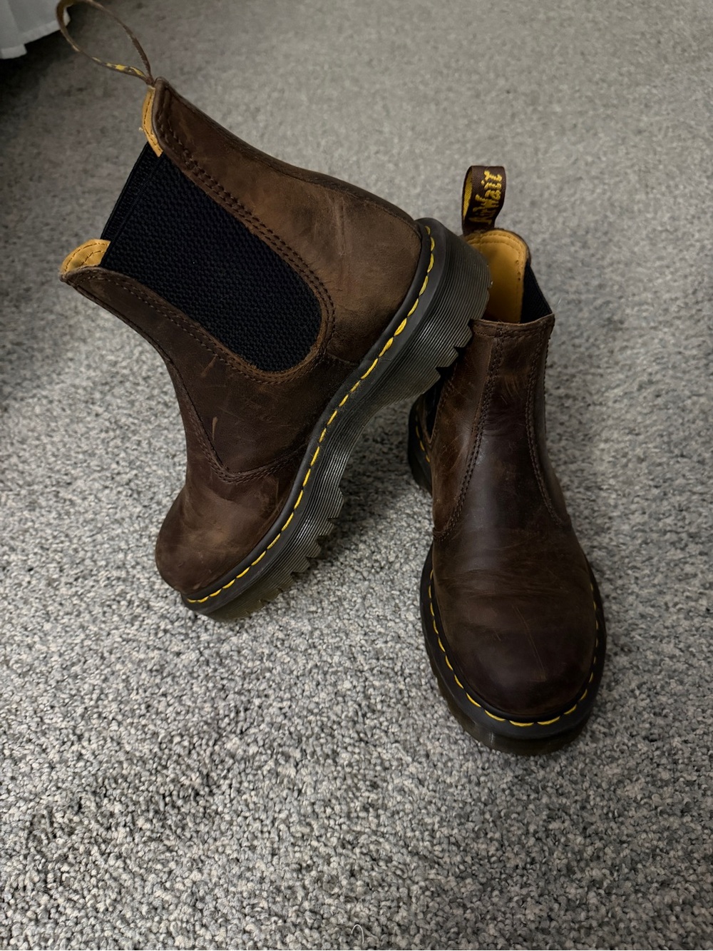 Dr. Martens Brown Leather Chukka Boots with Yellow Stitching